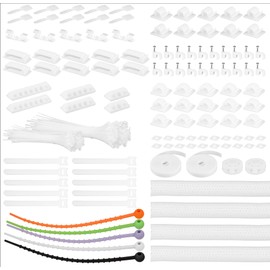 319pcs Cable Management Organizer Kit, Desk Cord Organizer, 98 Adhesive Cable Clips Holder, 17 Reusable Cable Strap, 4 Cable Sleeve Split, and 200 Nylon Cable Zip Ties (White)