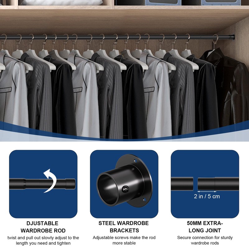 INSIMHEART Closet Rods for Hanging Clothes, 17-69in Heavy Duty Adjustable