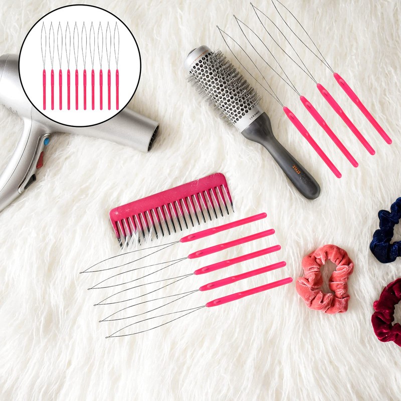 SAVITA 10pcs Hair Extension Loop Needle Threader Pulling Hook Bead