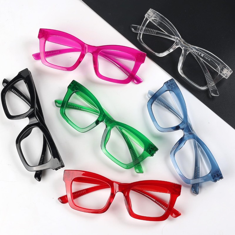 Eyekepper Reading Glasses Metalless Screwless Spring Hinges Cat-Eye 6 Pack
