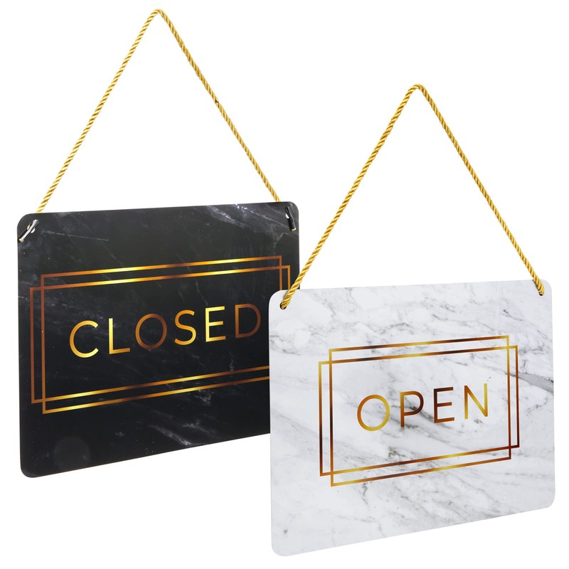2-Pack Double Sided Open Closed Sign for Business Door, Gold