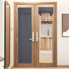 NICETOWN Charcoal Gray Faux Linen French Door Shade, Privacy Thermal Insulated Door Window Curtains Panel for Bedroom, French Door Sidelight Curtains for Kitchen Living Room, W26 x L80 Inch, 1 Panel