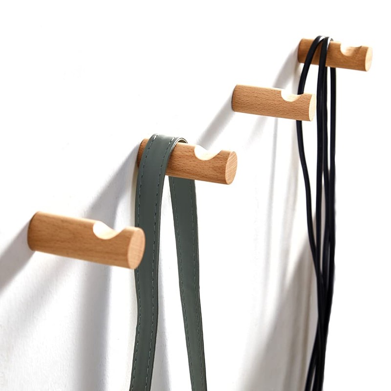 LONANGG 6 Pieces Beech Wood Wall Hooks Coat Hooks Wall