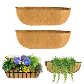 HYLYING 2 Packs Trough Coco Fiber Replacement Liner, 91cm Half Moon Coconut Coir Planter Coco Liner Hanging Basket Pad for Window Box Wall Trough Planter