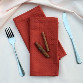 FLCSIed Linen Waffle Napkins 15 x 15 Inch,100% Cotton Waffle Weave Kitchen Dish Cloths Linen Forest Green Christmas Cloth Napkins Set of 6 (Terracotta)