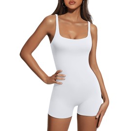 AUTOMET Womens Jumpsuits Shorts Rompers One Piece Bodysuits Yoga Sleeveless Backless Seamless Bodycon Outfits Clothes 2025 White S