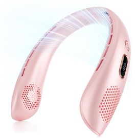 VEKK Neck Fan, Portable Bladeless Fan, 6000mAh Battery USB Rechargeable, LED Display, 360° Cooling Wearable Personal Fan, 3 Speeds, Quiet, Hands Free Neck Fans for Travel, Outdoor, Camping, Pink