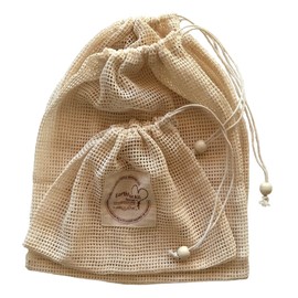 EarthForAll Organic Cotton Mesh Bags Pack of 3 Cream Utility, cream-coloured, Utility