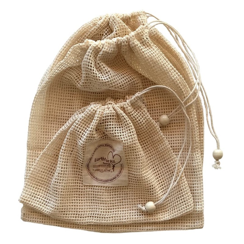 EarthForAll Organic Cotton Mesh Bags Pack of 3 Cream Utility,