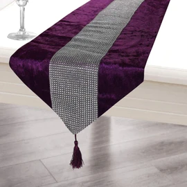 Time to Sparkle Luxury Velvet Diamante Table Runner Thick Velvet Chenille Satin Tasseled Christmas Xmas (Velvet-purple, Runner 31x183cm)