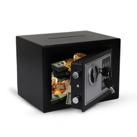 Darice Safe Box for Money – Safe with Electronic Combination Lock and Emergency Key – Cash Safe with Money Slot – Ideal for Documents, Cash, Jewelry (7.9" x 11.8" x 7.9" Black)