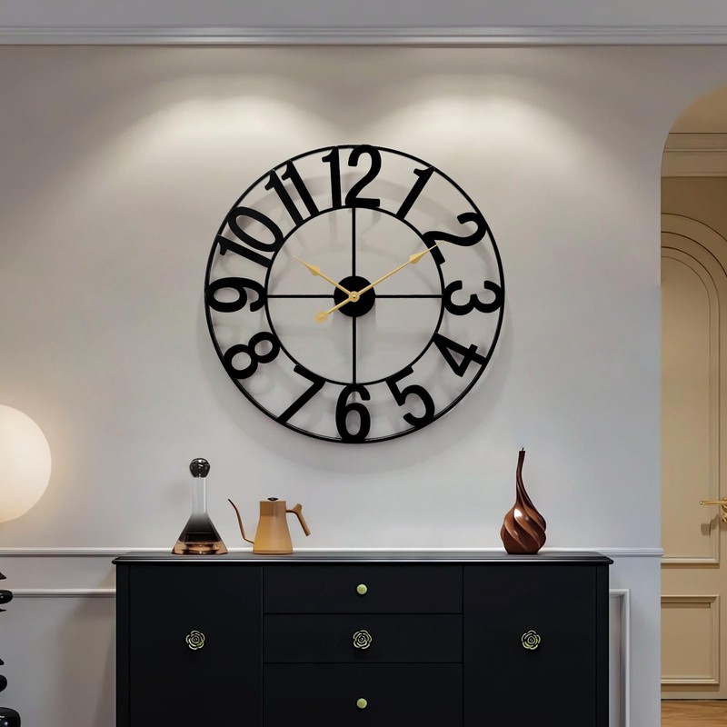 HEBOIX Large Wall Clock for Living Room,Decorative Round Modern Wall