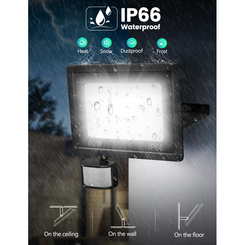 Security Lights Outdoor Motion Sensor 50W, 3 Colours 4500LM PIR