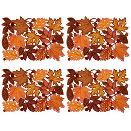 Simhomsen Set of 4 Embroidered Leaves Table Place-mats for Thanksgiving, Fall or Autumn Harvest Decorations 14 × 20 inches
