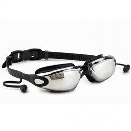 Swimming Goggles Large Frame Anti-Fog Colorful Electroplated lf672 Black Silver Plated with Earphones 5ea