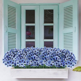 Wteyi 22 Bunches of Outdoor Artificial Flowers, UV Resistant Fake Flowers Artificial Silk Flowers with Plastic Plants for Indoor Outdoor Front Porch Hanging Planter Decoration (22, Blue)