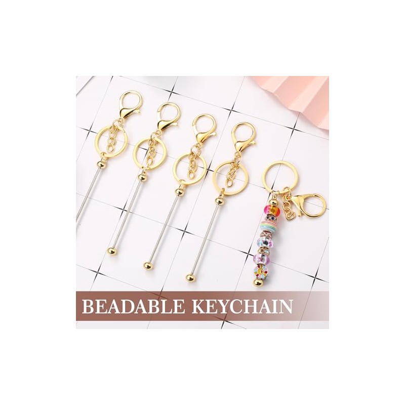 Tondiamo 24 Pcs Beadable Keychain Bars Bulk Beads for Keychain