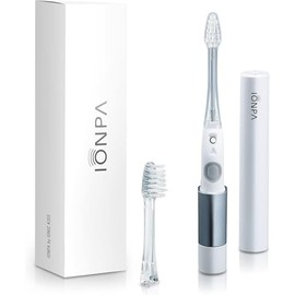 IONPA DM-011PW - Cepillo de dientes eléctrico compacto con tapa para viajes, temporizador de cepillado, 2 modos, 2 cabezales de cepillo de filamento e