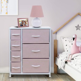 Sorbus Dresser with 7 Drawers - Furniture Storage Chest for Kid’s, Teens, Bedroom, Nursery, Playroom, Clothes, Toys - Steel Frame, Wood Top, Tie-dye Fabric Bins (7-Drawer, Pastel Pink)