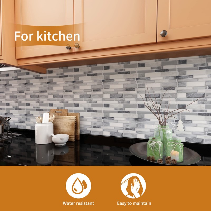 WOWSTAR 10-Sheet Peel and Stick Tiles, Marble Look Kitchen Backsplash