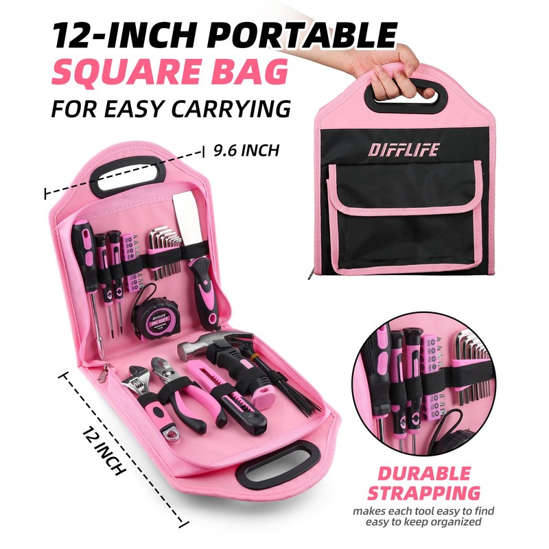 DIFFLIFE 157 Piece Pink Tool Set, Lady's Home Repairing Tool