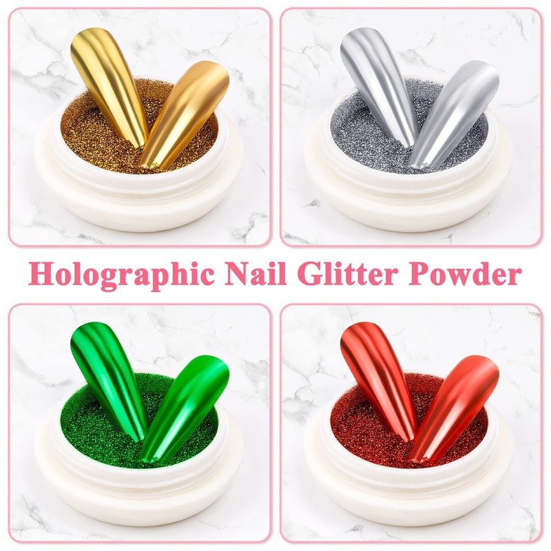MELLIEX Nail Powder Set, Includes 4 Chrome Nail Powders, 5