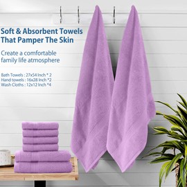 DAN RIVER 100% Luxurious Cotton Bath Towels Set - Premium Quality Pack of 8 - Ultimate Comfort and Absorbency for Bathroom, Luxury Bath Towels Set for Home & Spa (27" x 54"), Lavendar
