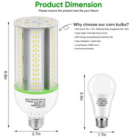GTAREN 30W LED Corn Light Bulb, 300W Equivalent, 5000K Daylight, E26/E39 Base, 4200 Lumens - Replace CFL/HPS/HID, for Home, Basement, Backyard, Shop, Barn
