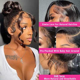 Aaliweya 360 HD Full Lace Front Wigs Human Hair 360 Body Wave Frontal Wigs for Women 180% Density Glueless 360 Wig Pre Plucked Make High Ponytail Natural Black 30 inch