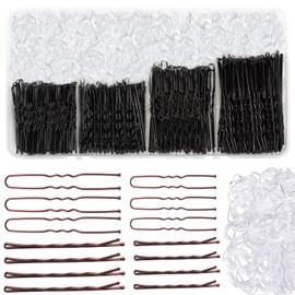 700pcs Bobby Pins Hair Pins Set, 100 BobbyPins 100 U Shaped HairPins 500 Hair Bands, Bobby Pins for Women Hair Pins for Buns, Hair Grips Hair Styling Accessories with Storage Box (Black)