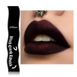 Goth Black Lipstick, Metallic Dark Red Lipstick, Silky Long Lasting High Pigmented Gothic Lip Mud for Women Girls, Blendable Moisturizing Black Red Lip Gloss for Halloween Witch Vampire Cosplay #08
