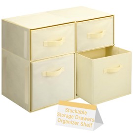 Weysat 4 Stackable Cube Closet Drawer Organizer Under Dorm Bed Storage Foldable Fabric Organizer Bins for Clothes Toys Collapsible Storage Cube for Dorm Closet Bedroom Nursery Living Room(Beige)
