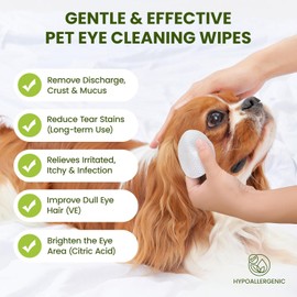Eye Wipes for Dogs & Cats, Hypoallergenic Dog Eye Wipes Cleaner, Natural Cleaning Pet Wipes for Face Gently Remove Tear Stain, Eye Debris, Discharge, Mucus, Non-Irritating, Unscent, 100 PCS