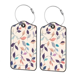 Luggage Tags for Suitcases, 2-Pack PU Leather for Cruise & Travel, Baggage ID Tags with Privacy Cover & Address Card, Durable Metal Ring, Kids Adults Travel Accessories, Pastel Foliage