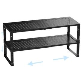 Ipotive Cabinet Shelf,Expandable Adjustable Stackable Kitchen Organizer,for cabinets, Kitchens, countertops, bathrooms Shelf Organizer (2Packs/Black,Medium)