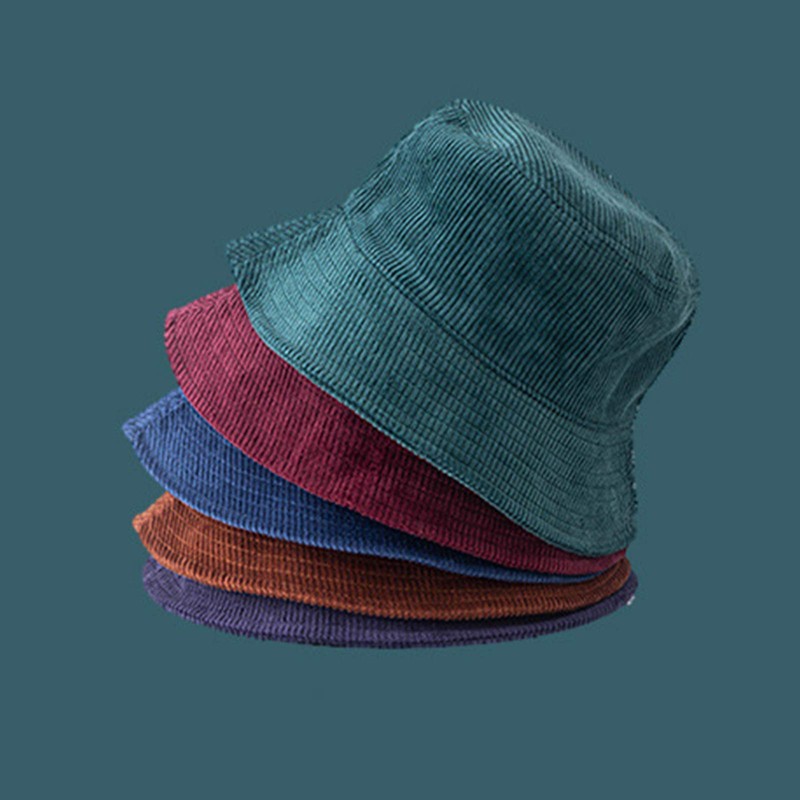 niumanery Unisex Winter Warm Corduroy Velvet Bucket Hat Ribbed Solid