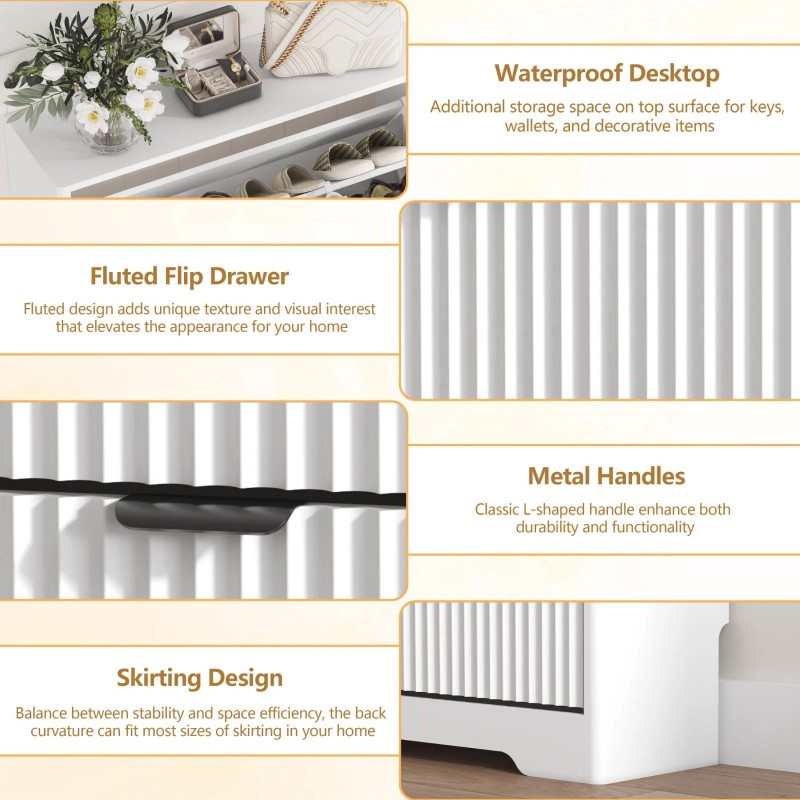 Fluted Shoe Cabinet Storage for Entryway with 3 Flip Drawers