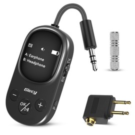 Giecy Airplane Bluetooth 5.3 Transmitter Receiver Adapter, Supports 2 AirPods or Headphones with aptX Low Latency, 3.5mm AUX Jack Wireless Audio Transmitter for Planes, Airline, Travel, TV (Black)
