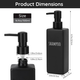 Segbeauty Empty Pump Bottle, Pack of 6 500 ml Shampoo Bottles, Lotion Dispenser Square, for Kitchen and Bathroom (Black)