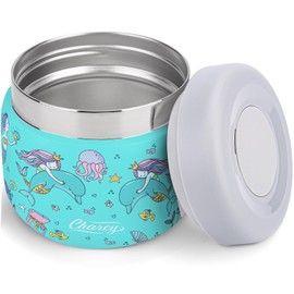 Charcy 9oz Kids Stainless Steel Insulated Food Jar, Wide Mouth Leak-Proof Soup Thermo, Container Set for 8h Hot and 6h Cold - Turquoise Mermaid