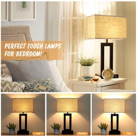 MoMyofdy Tall Table Lamps for Living Room Set of 2, Modern Bedside Lamps w. 2 USB Ports, 3-Way Dimmable Touch Control Nightstand Lamp Set w. Fabric Cream Shade for Bedroom End Table, 22 in