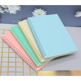 YIKANGHENG 4 Pcs A5 Size Spiral Notebook, 4 Color 8.3 Inch x 5.9 Inch Thick Plastic Hardcover 7mm College Ruled 80 Sheets for Study and Notes (light)