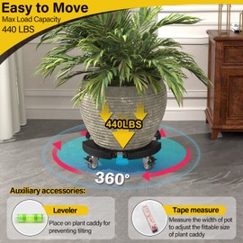 Goovilla Plant Stand with Wheels 440LBS Load,2Pack, Adjustable 15-22",Black
