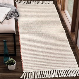 Chardin home Rust & Ivory Providence Throw Rug 2x4.25 feet |Hand Woven Farmhouse Rug | Great in Kitchens entryways doormats Bathrooms Meditation Mat | Machine Washable & Reversible Cotton Rug