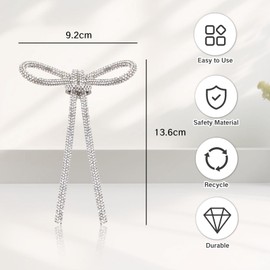 UAIAGM Rhinestone Bow Pin Brooch for Women Elegant Silver Ribbon Crystal Bow Brooches Large Fashion Lapel Pins for Dresses Clothes Wedding Party Accessories Womens Clothing Jewelry