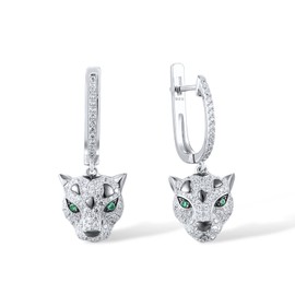 Santuzza 925 Sterling Silver Panther Earrings Green Spinel Cubic Zirconia Leopard Dangle Earrings for Women