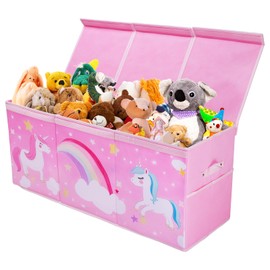 decalsweet Unicorn Extra Large Toy Box Chest with Flip Lid for Kids, Collapsible Oxford Toy Storage Box with Handles Mesh Pockets, Sturdy Waterproof Toy Box for Bedroom Playroom, 37.7×12.5×15.7 Inch