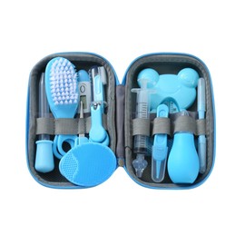 PandaEar Baby Healthcare & Grooming Kit, 13-in-1 Nursery Care Kit, Baby Safety Set Comb,Brush, Finger Toothbrush, Nail Clippers, Scissors, Nasal Aspirator (Blue)