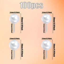 VAPKER Pearl White Card Push Pins Large 9.5mm Round Head Silver Steel Tip with Plastic Round Head Thumbtacks for Pictures Posters Documents Pack of 100