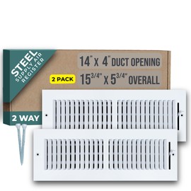 [2 Pack] Fits 14x4 Duct Opening 2 Way Steel Air Supply Diffuser by Handua | Register Vent Cover Grill for Sidewall and Ceiling | White | Outer Dimensions: 15.75" X 5.75"